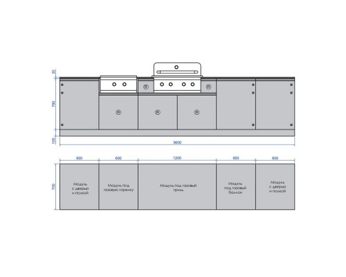 Кухня ASTOV BBQ № 13 (ширина 3600 мм) 