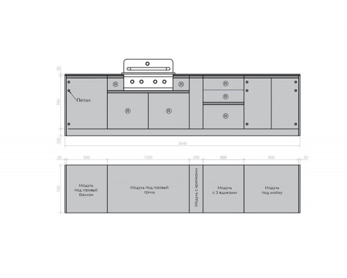 Кухня ASTOV BBQ № 2 (ширина 3440 мм) 