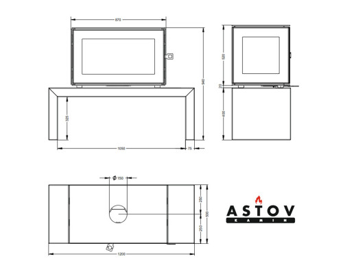 Печь-камин Astov Куб 3С 800 на подиуме