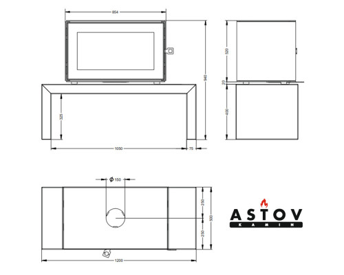 Печь-камин Astov Куб 800 на подиуме