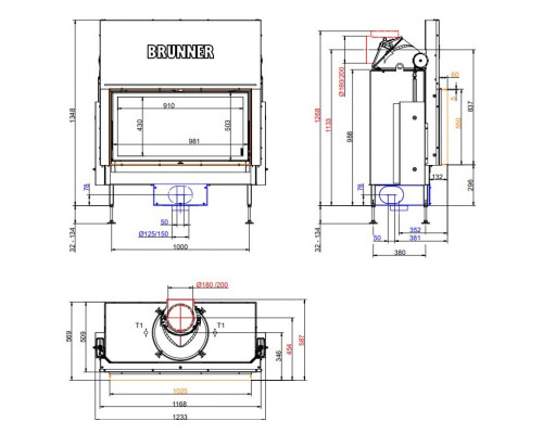 Каминная топка Brunner BKH 5.0 flat 50-98 ST с модульным аккумулятором Каминная топка Brunner BKH 5.0 flat 50-98 ST с модульным аккумулятором