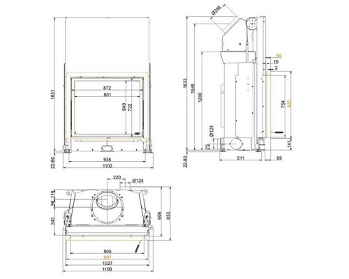 Каминная топка Brunner SK 75-90 lift с чугунным дымосборником 200 мм с кольцами Каминная топка Brunner SK 75-90 lift с чугунным дымосборником 200 мм с кольцами