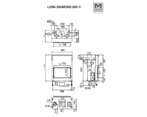 Закрытая топка с прямым стеклом M-Design Луна Даймонд+ 850H Закрытая топка с прямым стеклом M-Design Луна Даймонд+ 850H
