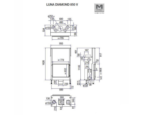 Двухсторонняя топка M-Design Луна Даймонд+ 850DV 2 дверцы Двухсторонняя топка M-Design Луна Даймонд+ 850DV 2 дверцы