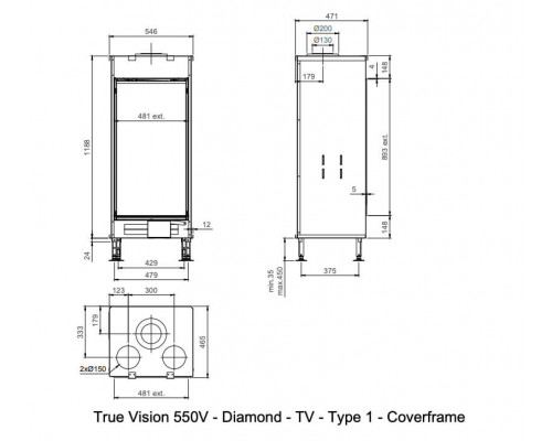 Закрытая топка с прямым стеклом M-Design Тру Вижн 550 V Закрытая топка с прямым стеклом M-Design Тру Вижн 550 V