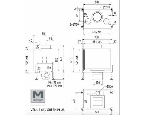 Закрытая топка с прямым стеклом M-Design Венус 630 Грин Плюс Закрытая топка с прямым стеклом M-Design Венус 630 Грин Плюс
