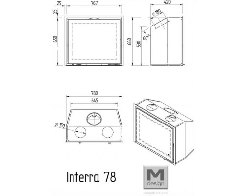 Закрытая топка с прямым стеклом M-Design Интерра 78 Закрытая топка с прямым стеклом M-Design Интерра 78