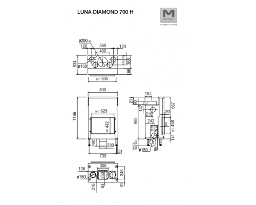 Закрытая топка с прямым стеклом M-Design Луна Даймонд 700H Закрытая топка с прямым стеклом M-Design Луна Даймонд 700H
