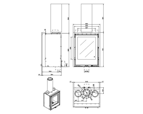 Каминная топка Rocal Arc 50 V + plus 150 охладитель дыма Каминная топка Rocal Arc 50 V + plus 150 охладитель дыма