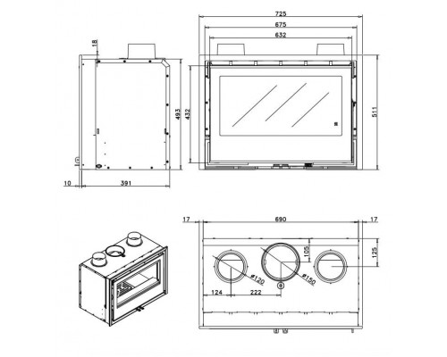 Каминная топка Rocal Arc 70 A + plus 150, охладитель дыма Каминная топка Rocal Arc 70 A + plus 150, охладитель дыма