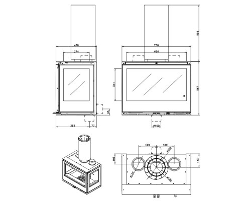 Каминная топка Rocal Arc 73 TC + plus 180, охладитель дыма Каминная топка Rocal Arc 73 TC + plus 180, охладитель дыма